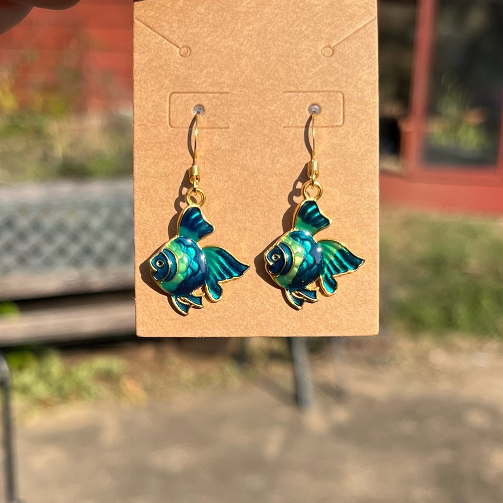 Blue and Green Goldfish Earrings